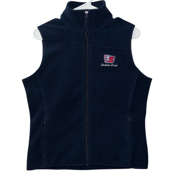Antigua Jackets & Blazers - Spokane Chiefs Women's Fleece Vest‎ Full Zip Navy Blue Small Vintage Hockey